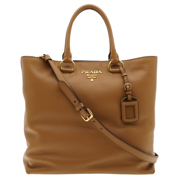 Prada Tote Large Shopping Shoulder Bag Vitello Phenix Caramel Leather 1BG865 New - Picture 1 of 7